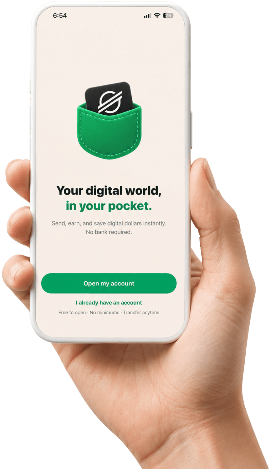 Pocket onboarding screen held in hand
